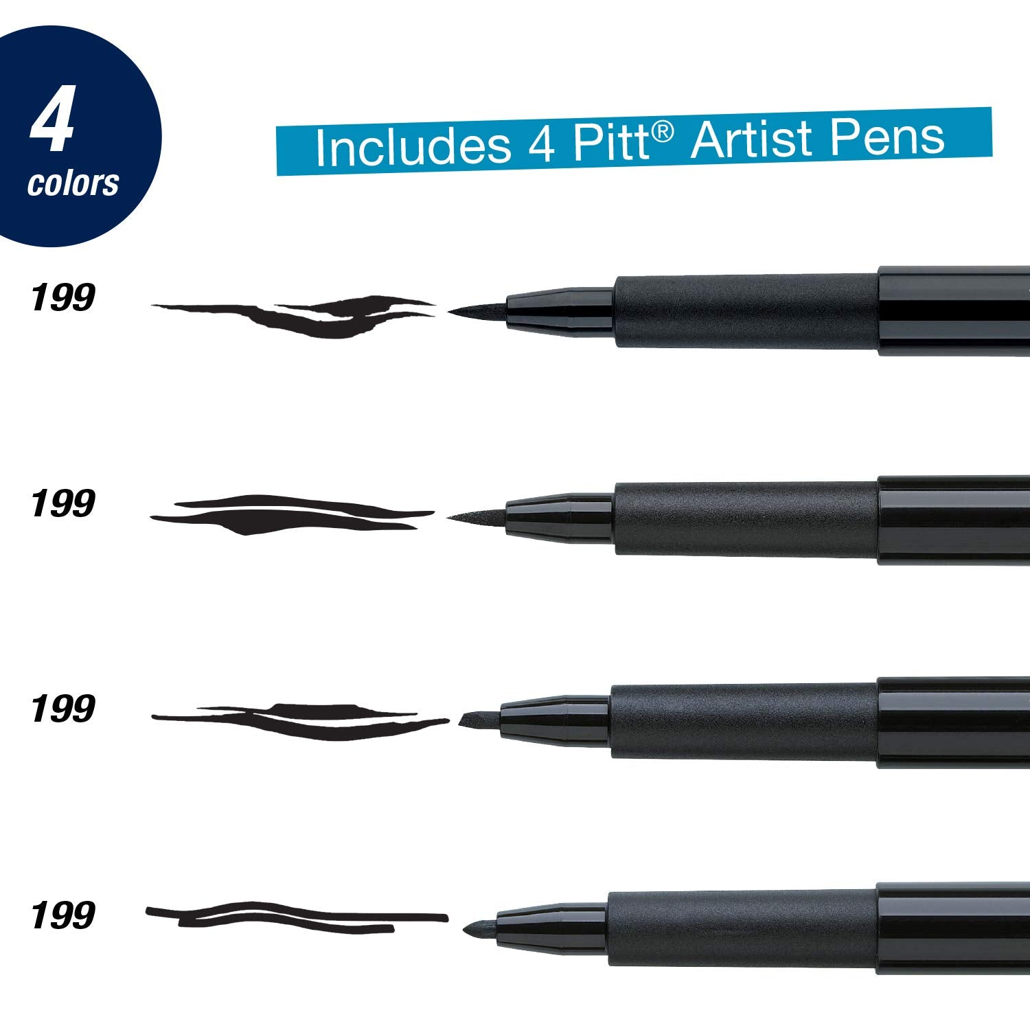 Faber-Castell Black Modern Lettering Pitt Artist Pen Set, 4 Count