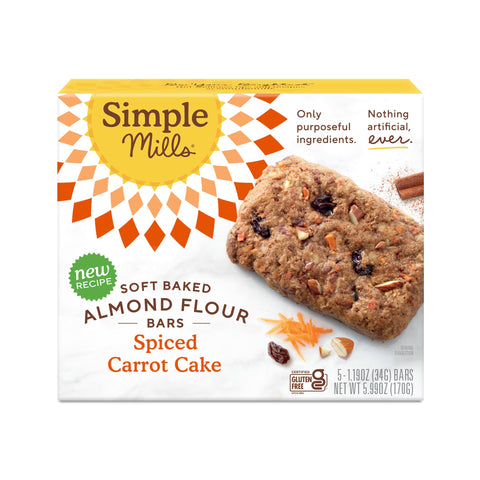 Simple Mills Almond Flour Snack Bars, Spiced Carrot Cake - Gluten Free, Made with Organic Coconut Oil, Breakfast Bars, Healthy Snacks, Paleo Friendly, 6 Ounce (Pack of 1)