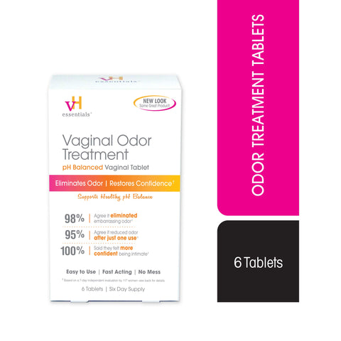 vH essentials Vaginal Odor Treatment - pH Balanced Vaginal Suppositories - 6 Tablets With Applicator, White