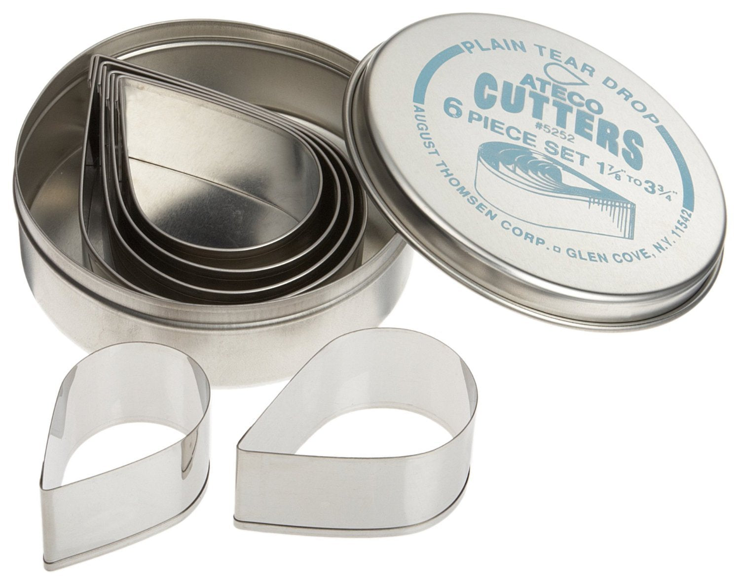 Ateco Plain Edge Tear Drop Cutters in Graduated Sizes, Stainless Steel, 6 Pc Set