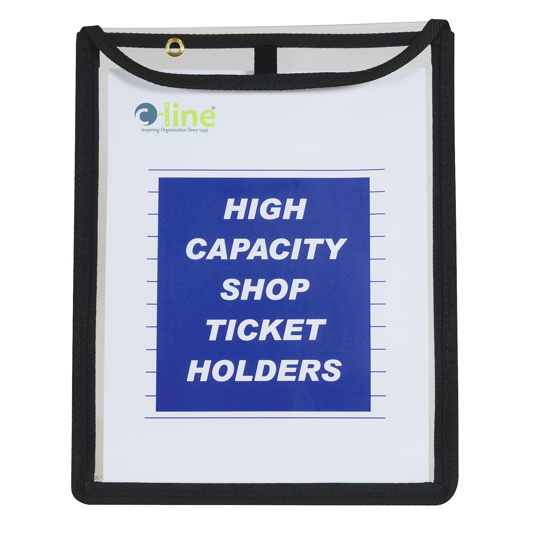 C-Line High Capacity Stitched Shop Ticket Holders, Gusseted with Flap Closure, Both Sides Clear, 9 x 12 x 1, Black, 15 per Box (39912)