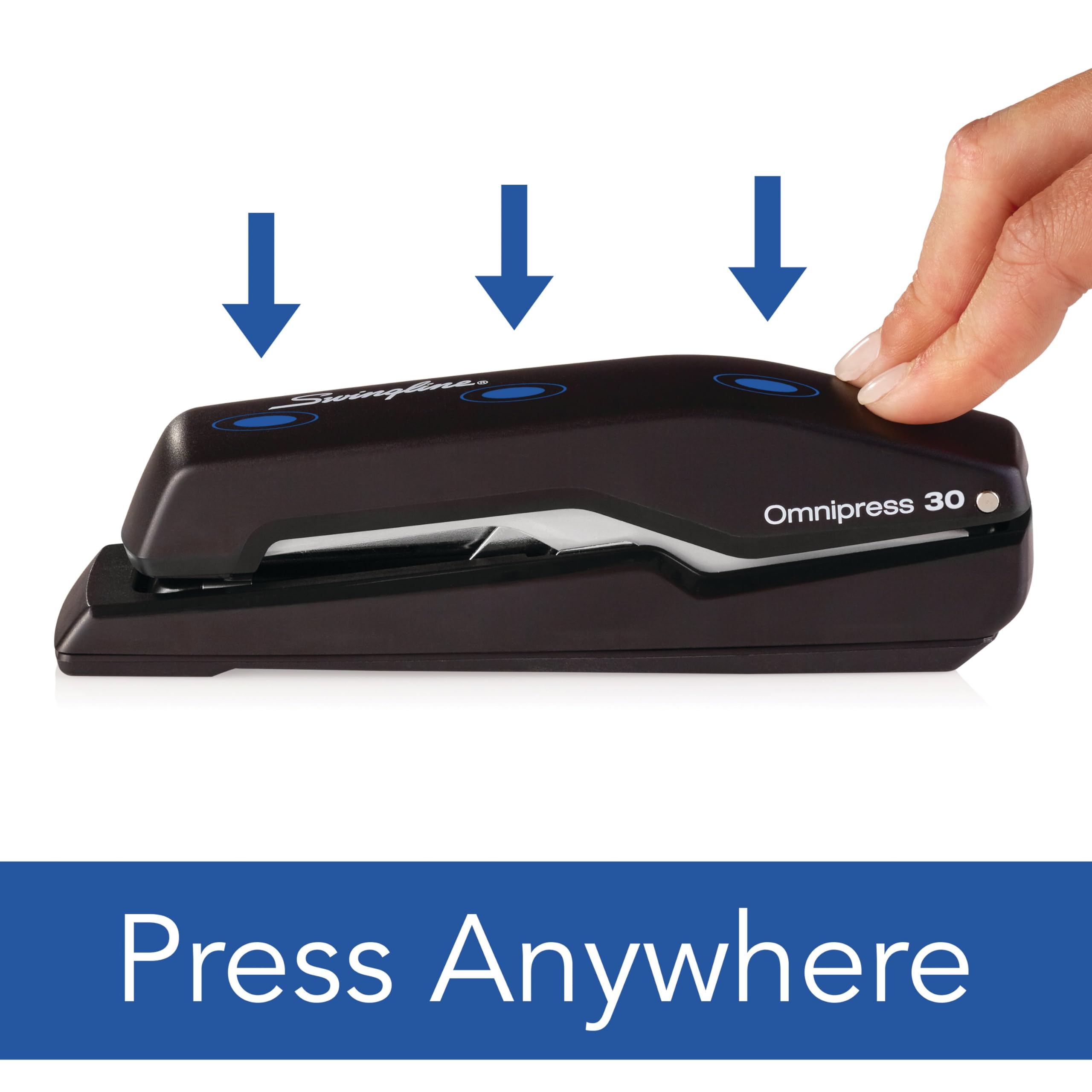 Swingline Stapler, Omnipress 30 Stapler, "Press Anywhere for Easier Use", 30 Sheet Capacity, Black/Gray (5000585A)