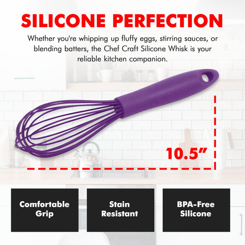 Chef Craft Premium Silicone Wire Cooking Whisk, 10.5 Inch, Purple