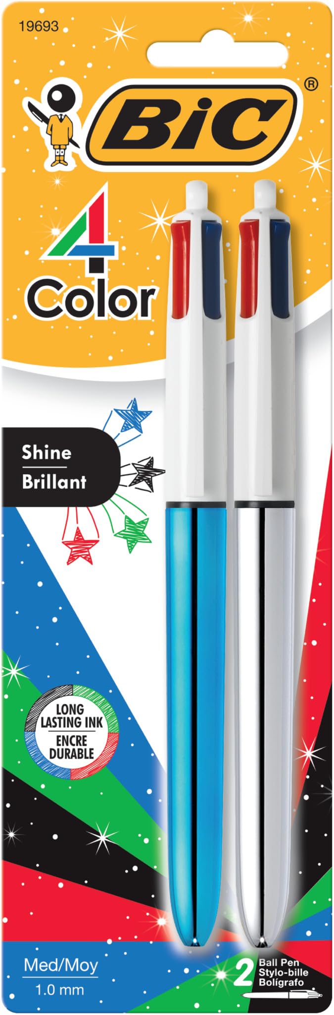 BIC 4 Color Shine Retractable Ballpoint Pen with 1.0 mm Medium Point and Easy Portability, 2-Count in Assorted Ink