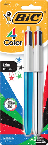 BIC 4 Color Shine Retractable Ballpoint Pen with 1.0 mm Medium Point and Easy Portability, 2-Count in Assorted Ink