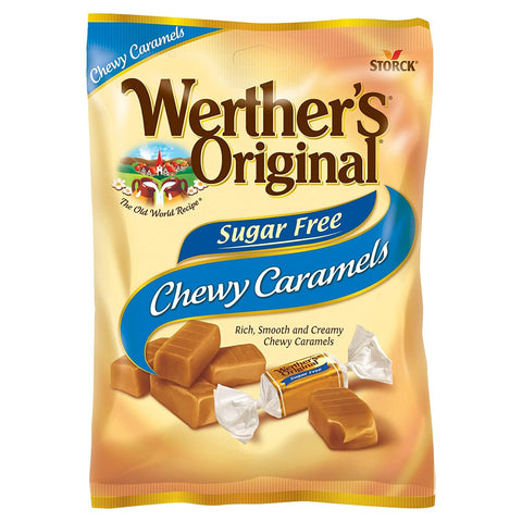 Werther's Original Chewy Caramels Sugar Free Candies - Individually Wrapped Soft & Chewy Candy Pieces, Sweets for Parties or Holidays - 2.75 oz Bags (Pack of 4)
