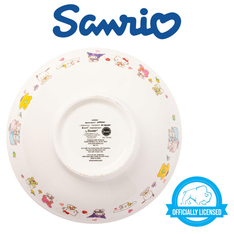 Silver Buffalo Hello Kitty and Friends Little Twin Stars, Pompompurin, Pochacco, Cinnamoroll, Kuromi, My Melody, and Keroppi Ceramic Ramen Noodle Rice Bowl with Chopsticks, Microwave Safe, 30 Ounces