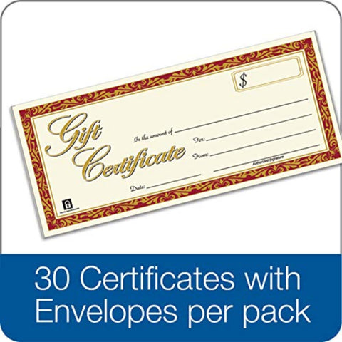 Adams Gift Certificates, Laser/Inkjet Compatible, 3-Up, 30 per Pack with Envelopes (GFTLZ),White