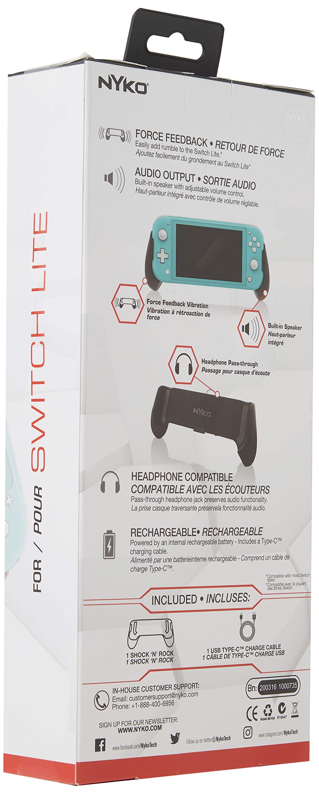 Nyko Shock 'N' Rock for Nintendo Switch Lite - Ergonomic Comfortable Grip That Adds Accurate Rumble Effect and Stereo Speaker - Nintendo Switch
