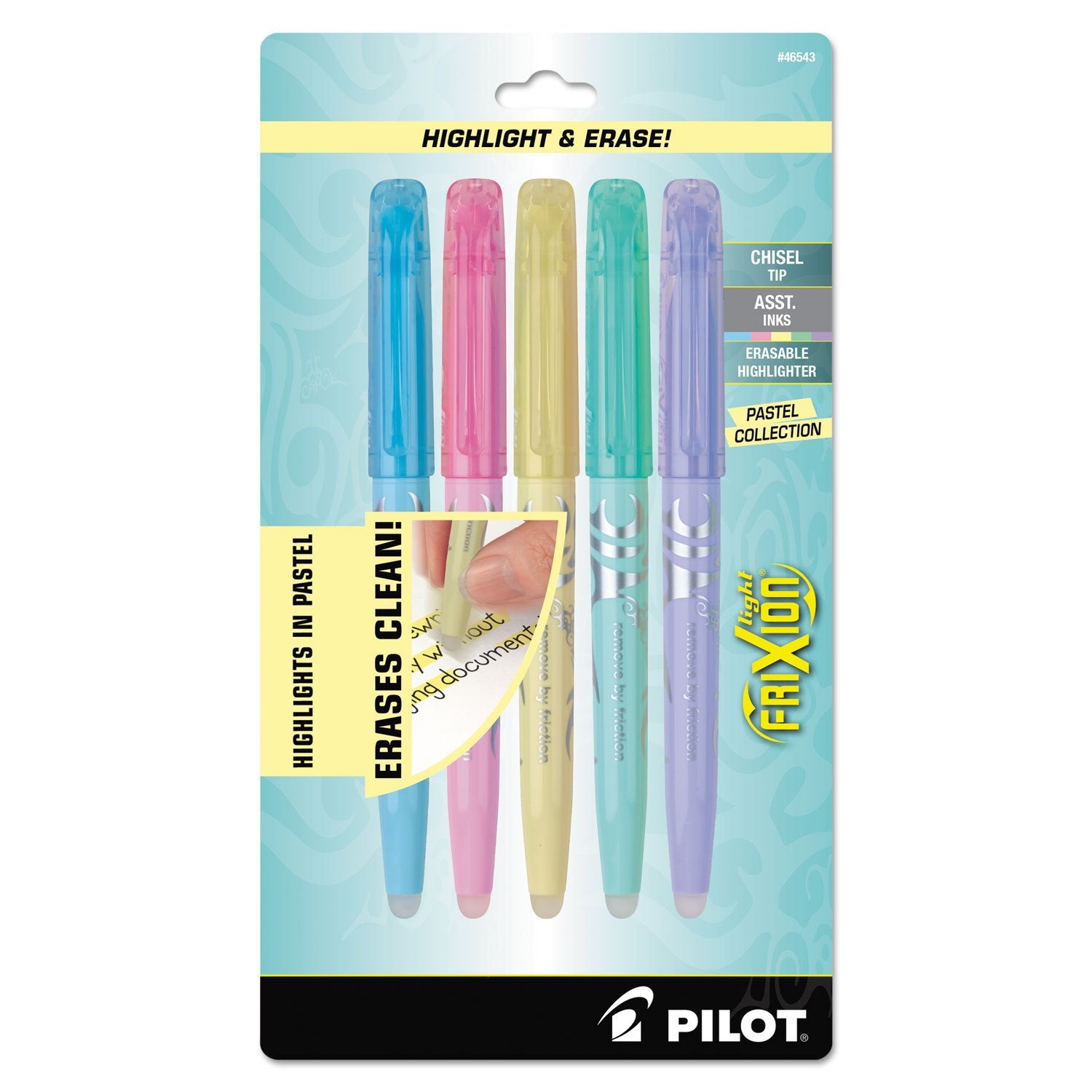 Pilot 46543 FriXion Light Pastel Collection Erasable Highlighters, Assorted, 5/Pack