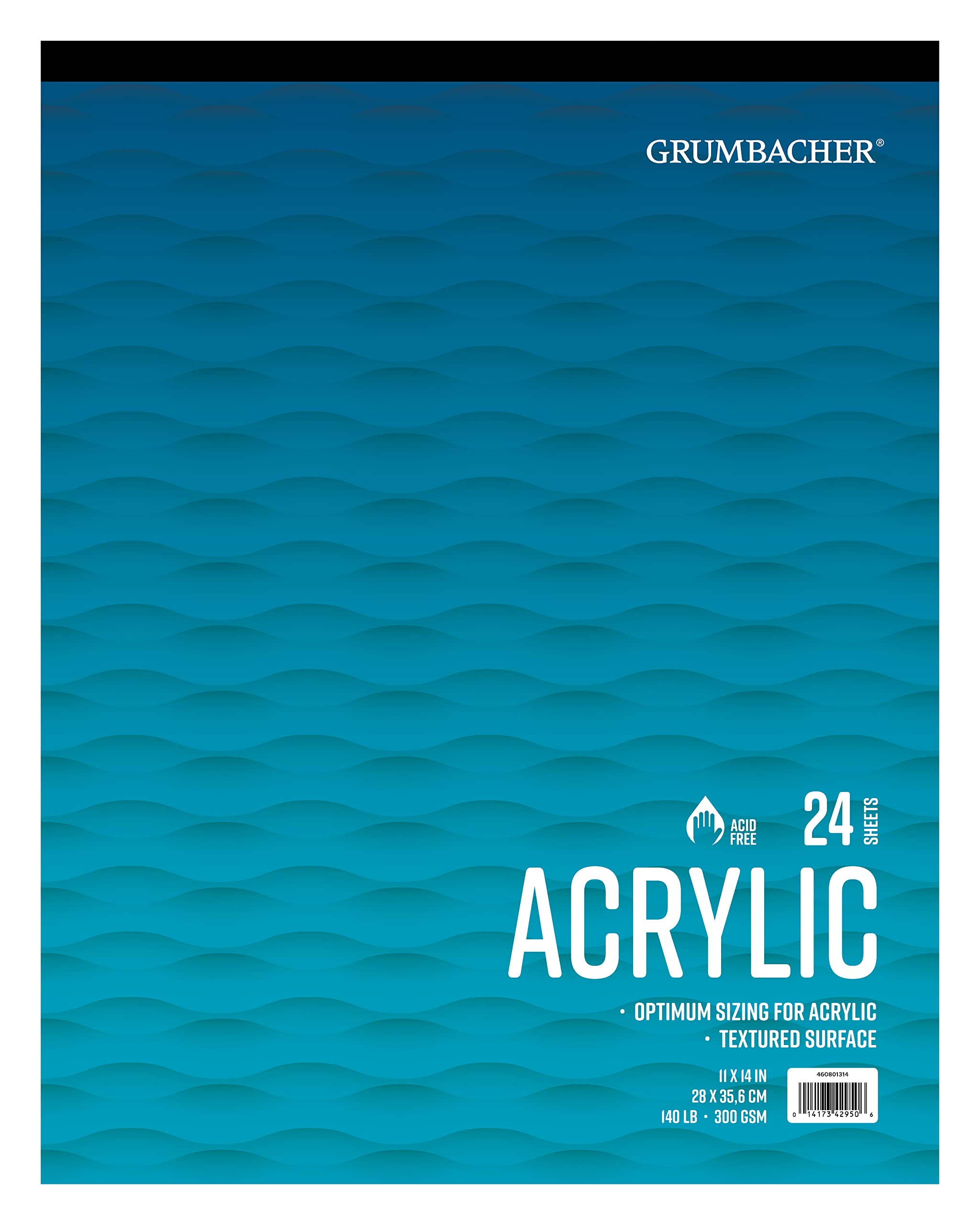 Grumbacher 11" x 14" Acrylic Tape-Bound Paper Pad, 140 lb. / 300 GSM, 24 White Sheets/Pad, 1 Each (460801314)