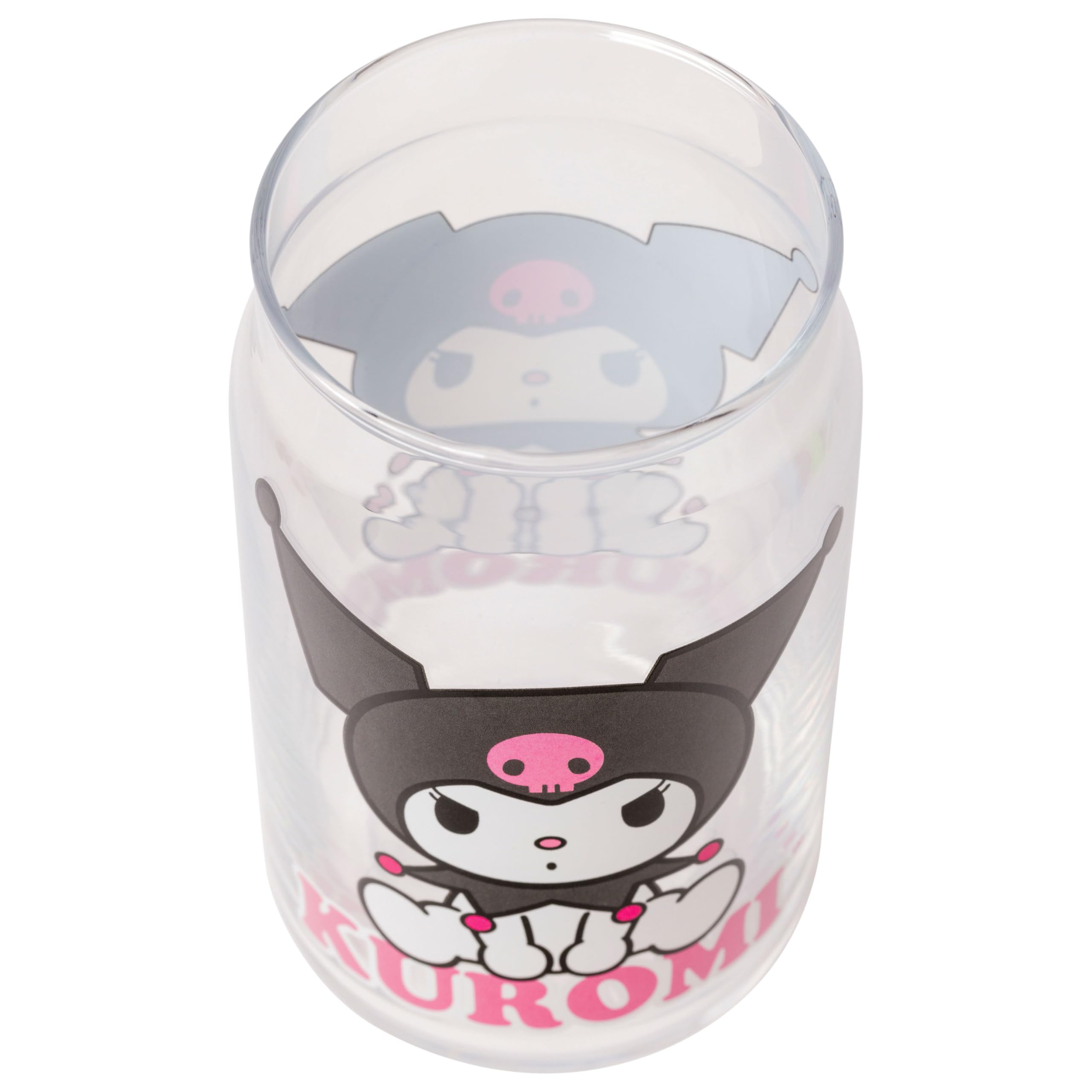 Silver Buffalo Sanrio Hello Kitty and Friends Kuromi 2 Pack Glass Jar Tumbler with Bamboo Lid and Glass Straw, 16 Ounces
