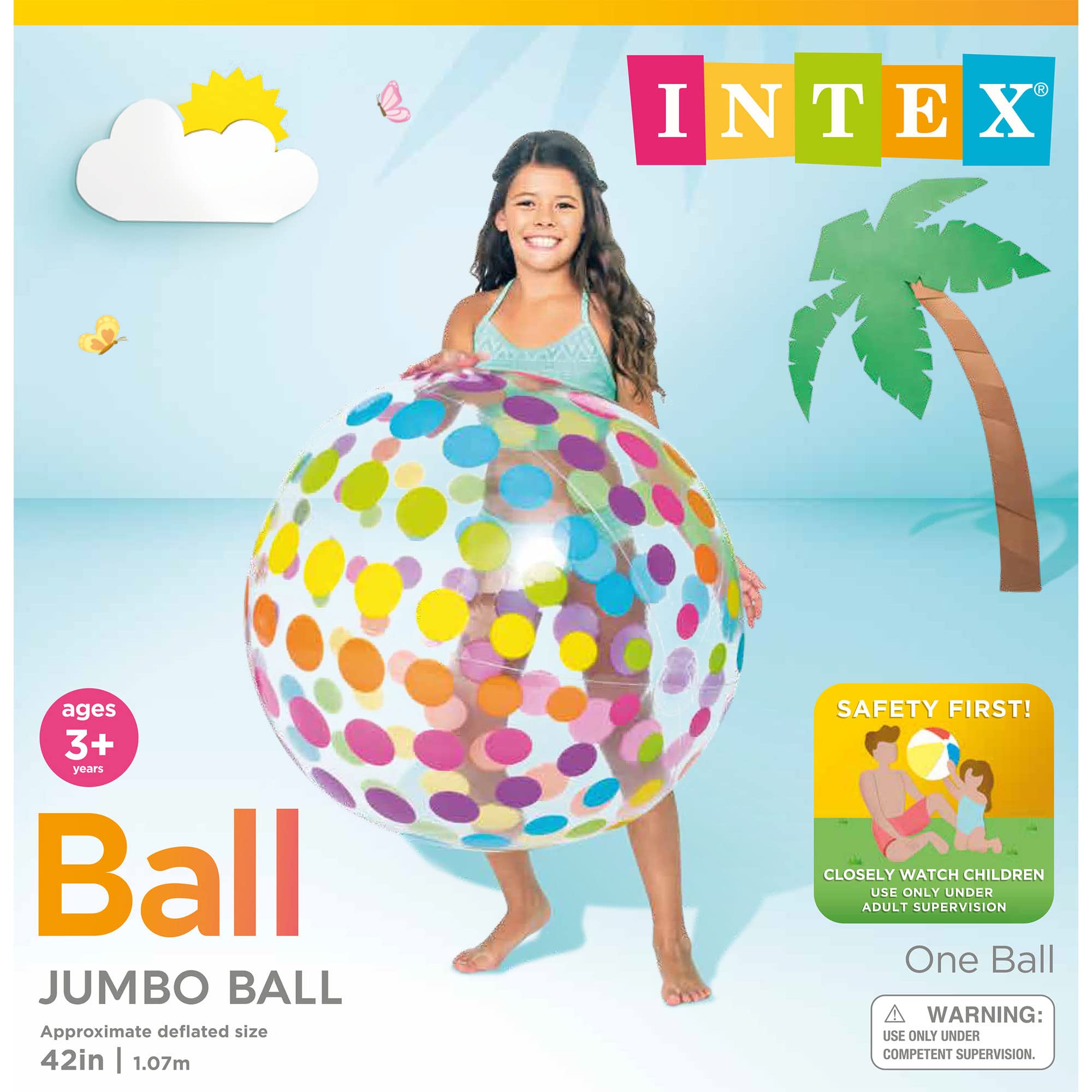 Intex Jumbo Inflatable Ball with Colorful Dot Pattern, Multi, 42"