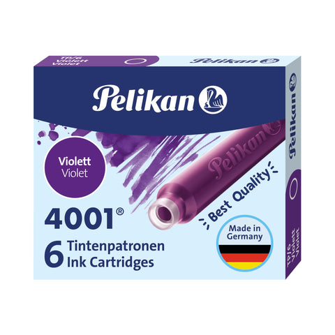 Pelikan 4001 TP/6 Ink Cartridges for Fountain Pens, Violet, 0.8ml, 6 Pack (301697)