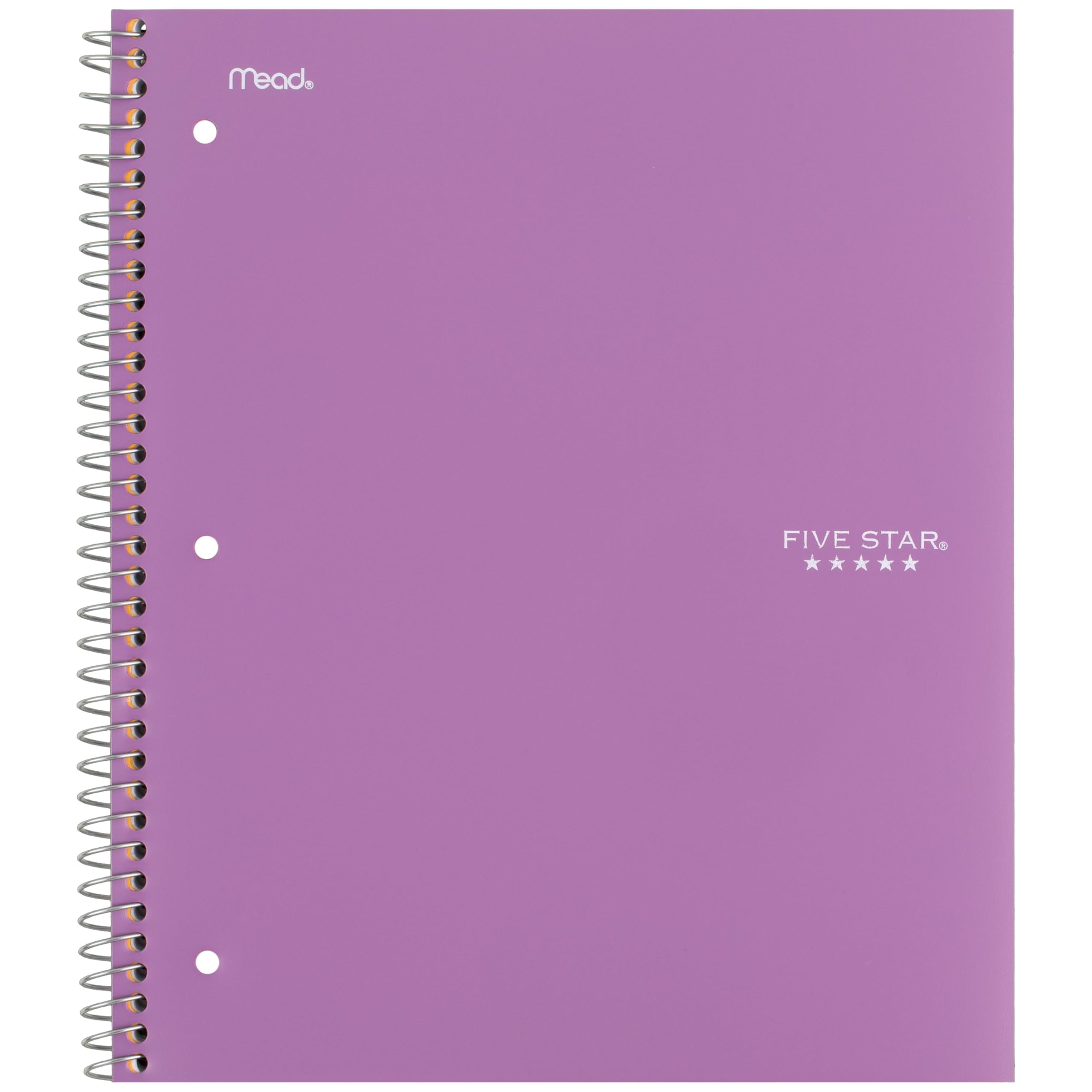 Five Star Spiral Notebook + Study App, 3 Subject, Wide Ruled Paper, 8" x 10-1/2", 150 Sheets, Fights Ink Bleed, Water Resistant Cover, Amethyst Purple (38737)