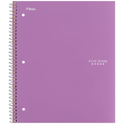 Five Star Spiral Notebook + Study App, 3 Subject, Wide Ruled Paper, 8" x 10-1/2", 150 Sheets, Fights Ink Bleed, Water Resistant Cover, Amethyst Purple (38737)