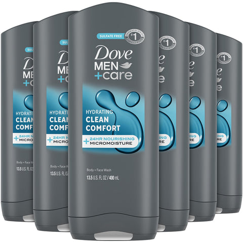 Dove Men+Care Body + Face Wash 6-Pack – Clean Comfort with 24HR Nourishing MicroMoisture, Lemon & Cedarwood Scent, 13.5 Oz Ea