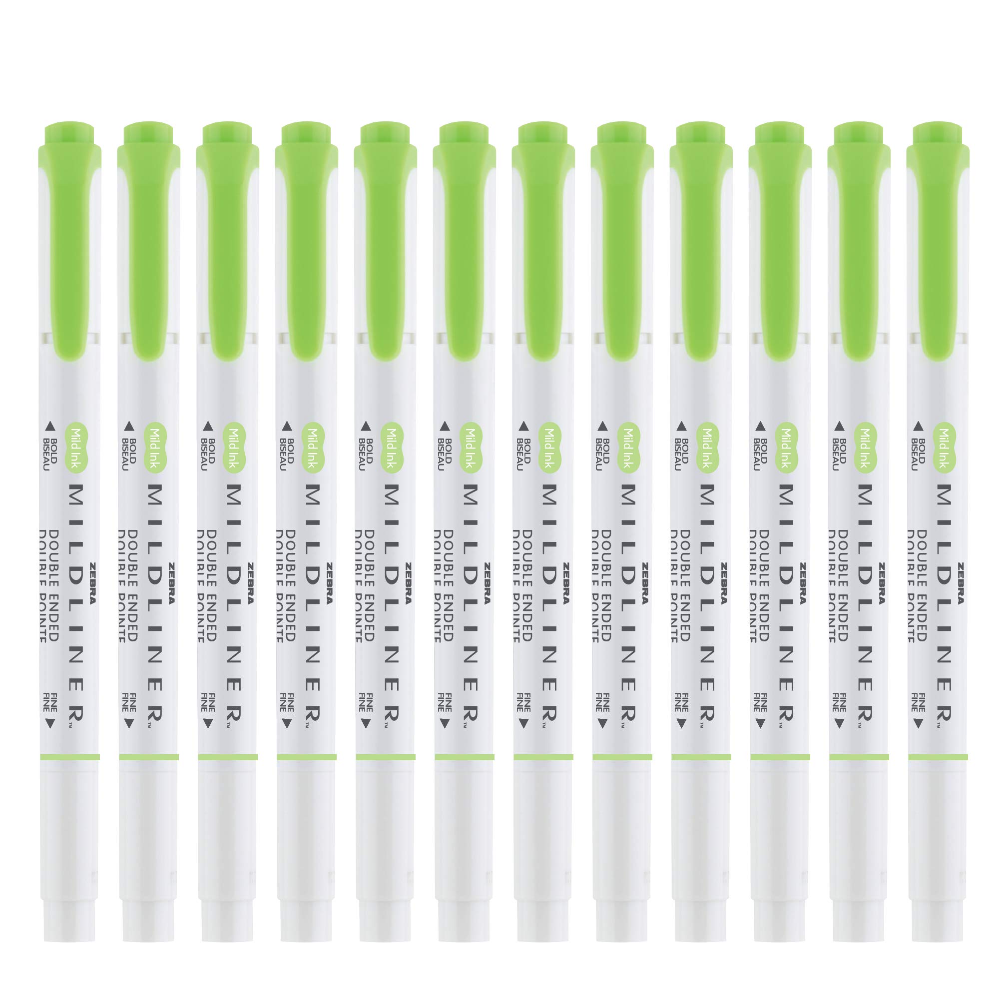 Zebra Pen Mildliner Dual-Tip Highlighters, Broad and Fine Tips, Ideal for Bible Highlighting, No Bleed, School Supplies, Teacher Supplies, and Office Supplies, Mild Green Ink, 12-Pack (78140upc)