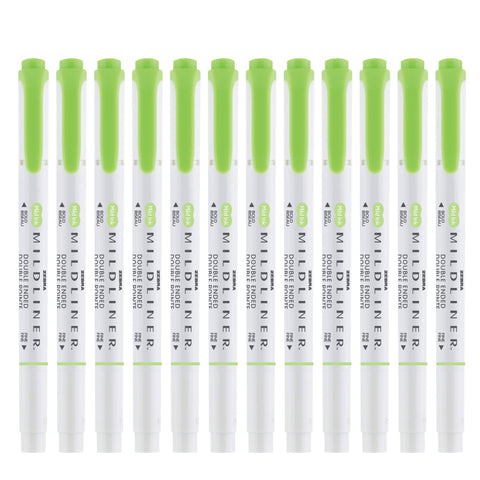 Zebra Pen Mildliner Dual-Tip Highlighters, Broad and Fine Tips, Ideal for Bible Highlighting, No Bleed, School Supplies, Teacher Supplies, and Office Supplies, Mild Green Ink, 12-Pack (78140upc)