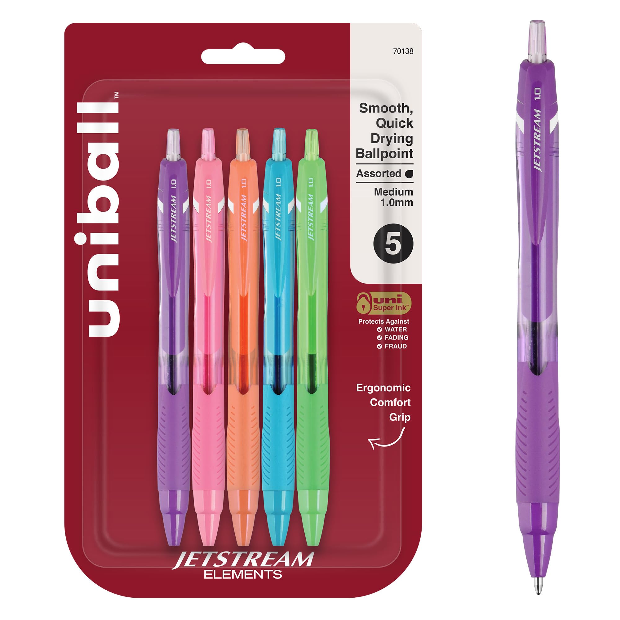 uniball Jetstream Elements Ballpoint Pens, Medium Point (1.0mm), Assorted Ink, 5 Pack