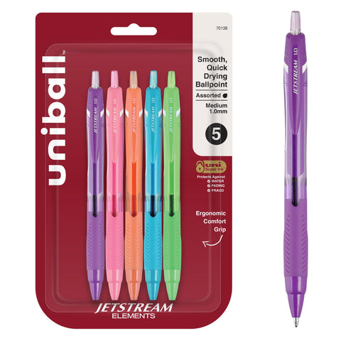 uniball Jetstream Elements Ballpoint Pens, Medium Point (1.0mm), Assorted Ink, 5 Pack