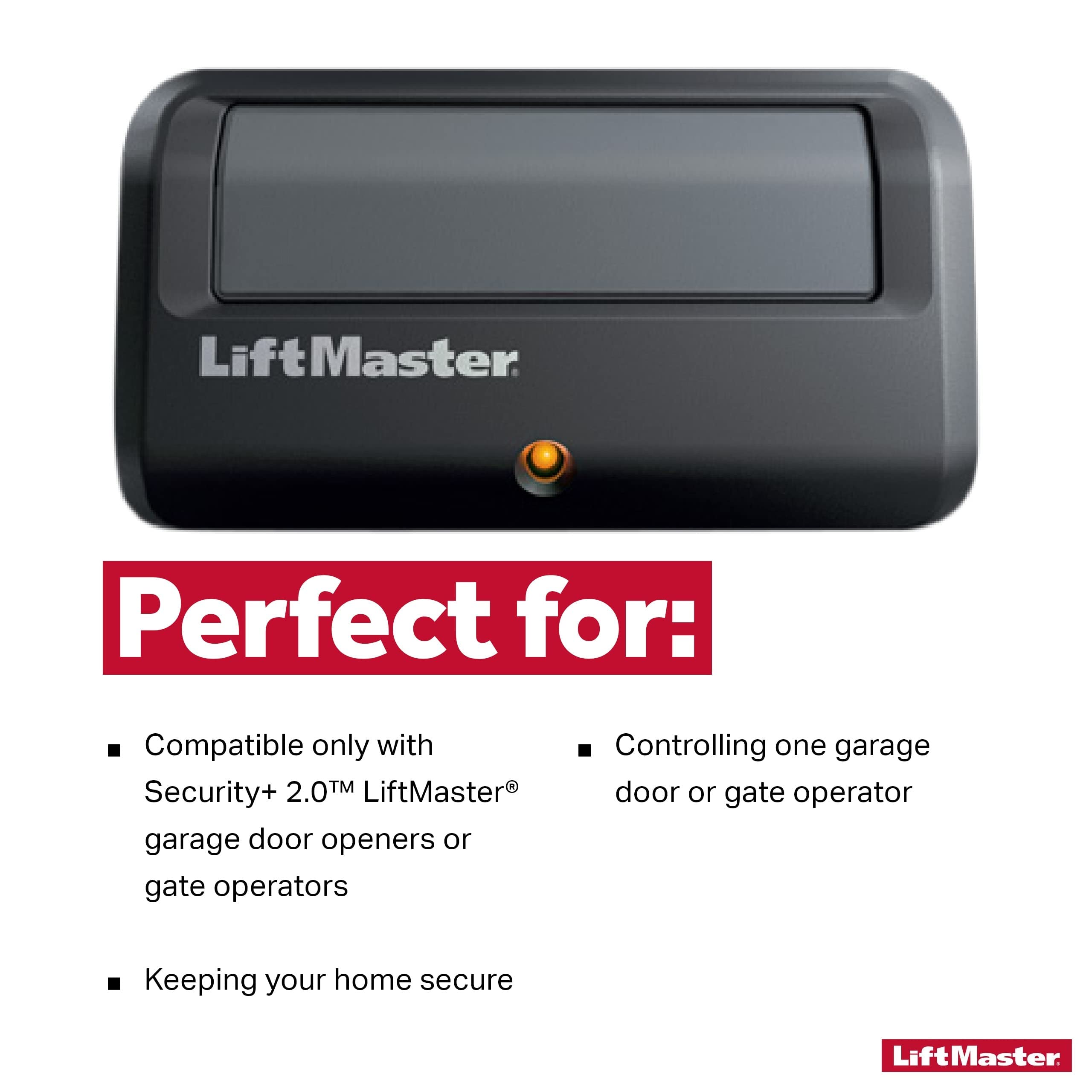 LiftMaster 891LM Security+ 2.0 1-Button Gate Operator Remote Control with Visor Clip - Compatible only with Security+ 2.0 LiftMaster gate openers with Yellow Round Learn Button and Yellow Antenna