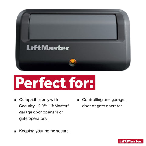 LiftMaster 891LM Security+ 2.0 1-Button Gate Operator Remote Control with Visor Clip - Compatible only with Security+ 2.0 LiftMaster gate openers with Yellow Round Learn Button and Yellow Antenna