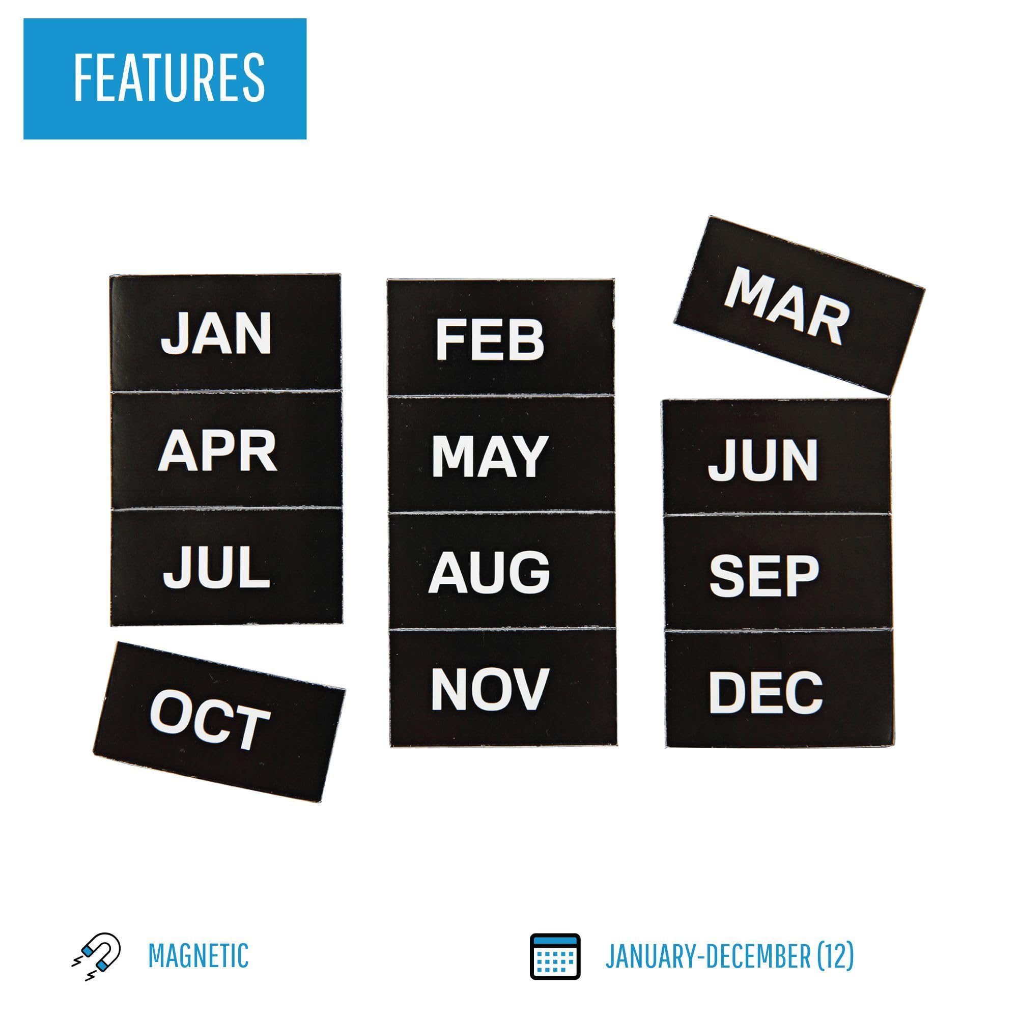 MasterVision Interchangeable Magnetic Board Accessories, Months of Year, Black/White, 2" x 1", 12 Pieces