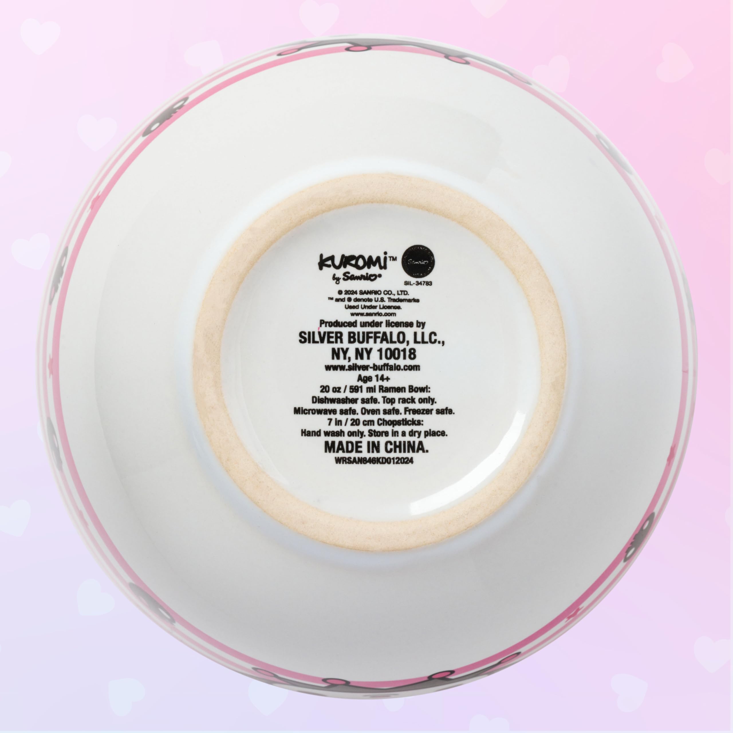 Silver Buffalo Hello Kitty and Friends Kuromi Skulls and Stars Ceramic Ramen Noodle Rice Bowl with Chopsticks, Microwave Safe, 20 Ounces