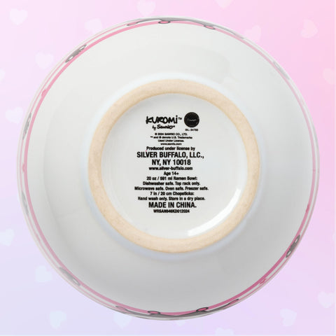 Silver Buffalo Hello Kitty and Friends Kuromi Skulls and Stars Ceramic Ramen Noodle Rice Bowl with Chopsticks, Microwave Safe, 20 Ounces