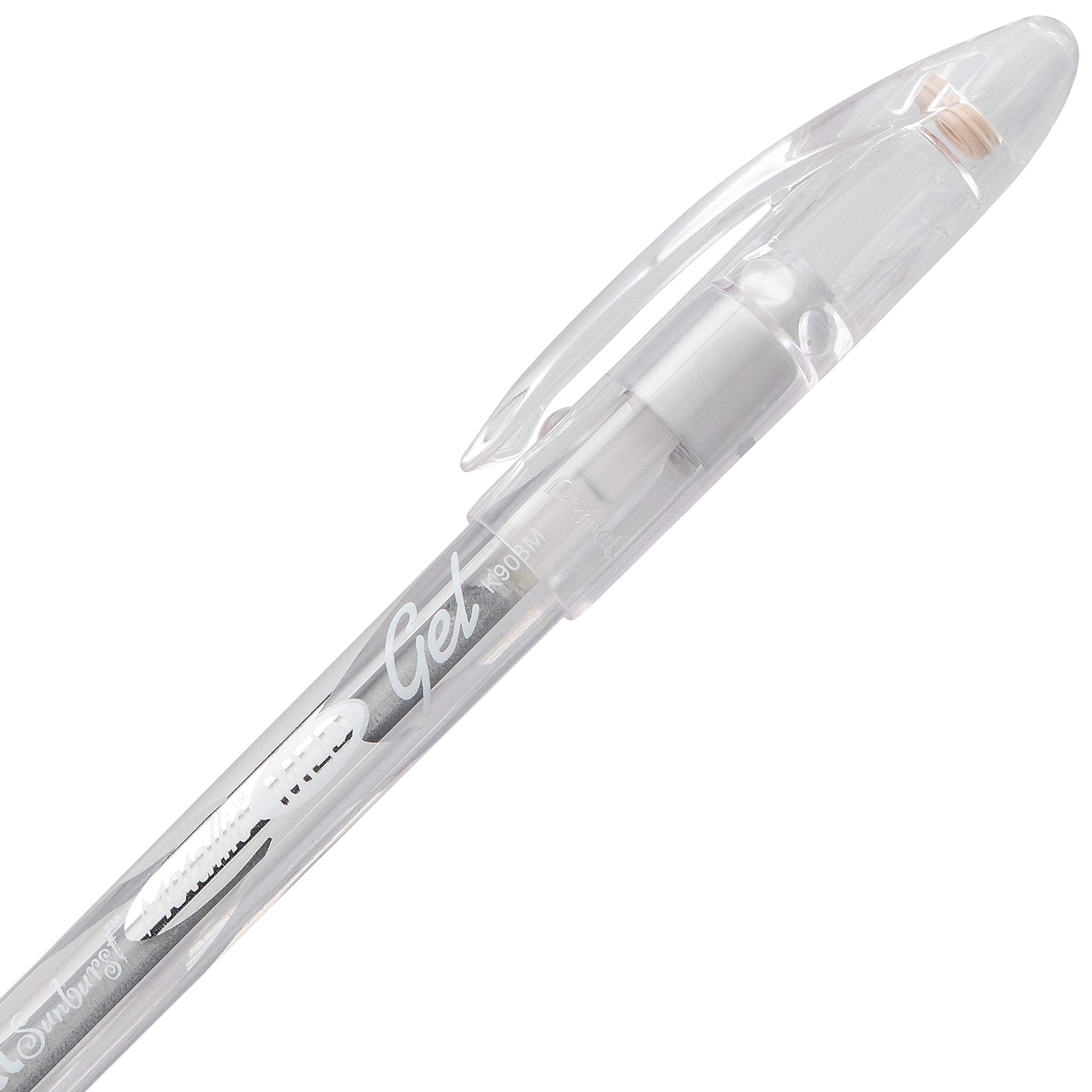 Pentel Arts Sunburst Metallic Gel Pen, Medium Line, Permanent, Gold and Silver Ink, 2 Pack (K908BPXZ)