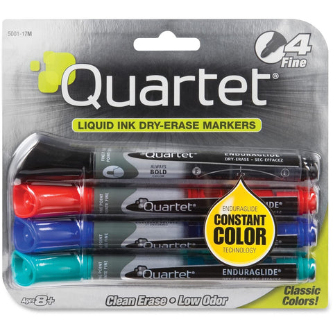 Quartet Dry Erase Markers, Whiteboard Markers, Fine Tip, EnduraGlide, White Board Dry Erase Pens for Teachers, Home School & Office Supplies, Assorted Classic Colors, 4 Pack (5001-10M)