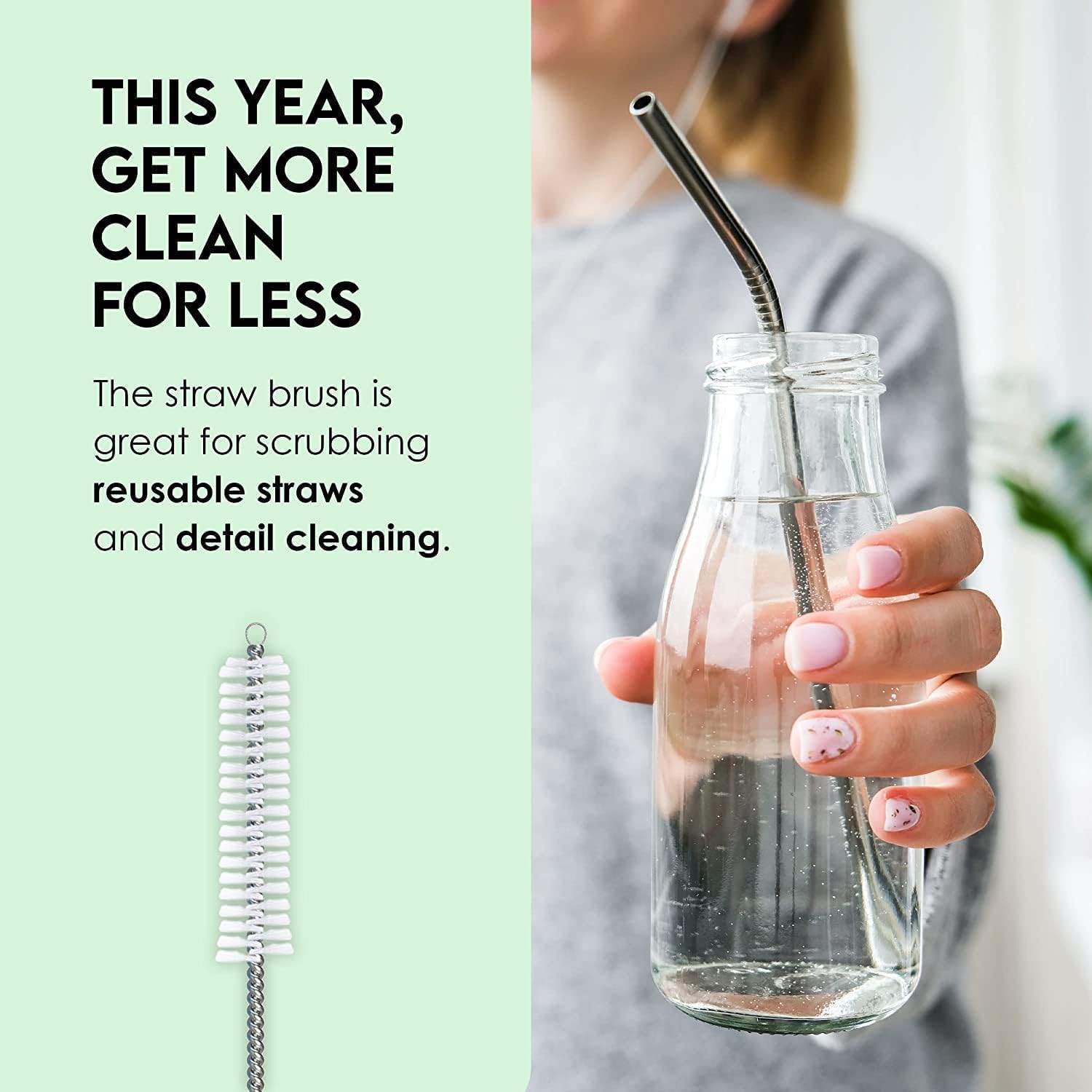 Turbo Microfiber Bottle Brush Cleaner Pack - Set of 5 Bottle Brushes for Cleaning Baby Bottles, Water Bottles, Tumblers, Wine Decanters, Flask, Bong, Vase Cleaner - One Straw Cleaner Brush