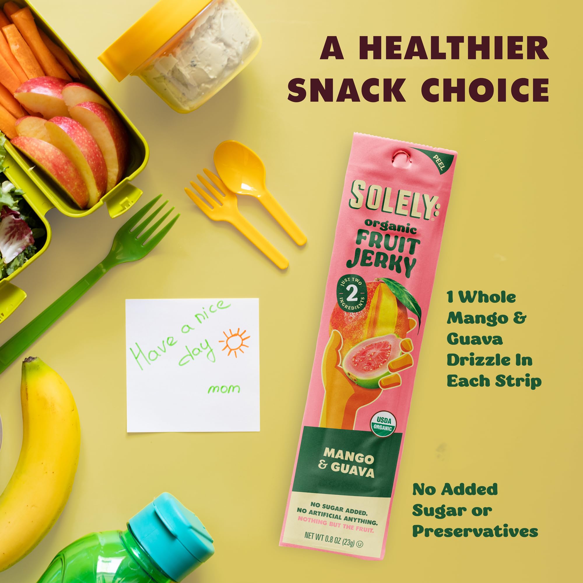 SOLELY - Organic Mango Guava Fruit Jerky - 12 Individually Wrapped Strips (12-Pack) - Fruit Leather Made from Dried Fruit - Healthy Snacks for Adults & Kids - Non GMO, Vegan Snacks - 0.8oz (23g)