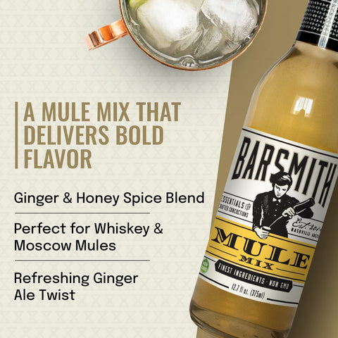 Barsmith Bar Essentials Moscow Mule Honey-Ginger Mix - Refreshing & Uplifting Mixer with No Artificial Flavors or Colors - Cocktail Mix with blend of bite and sweetness - 12.7 oz Bottle (Pack of 1)