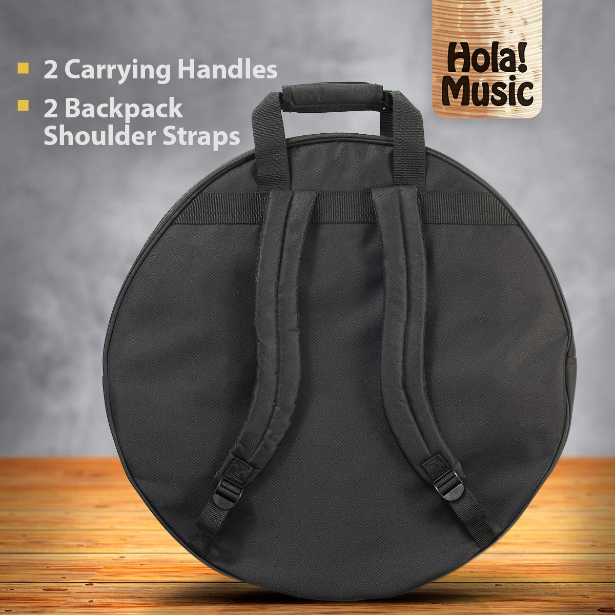 22" Cymbal Bag by Hola! Music, 3 Inner Compartments, 17" Pocket and Backpack Straps