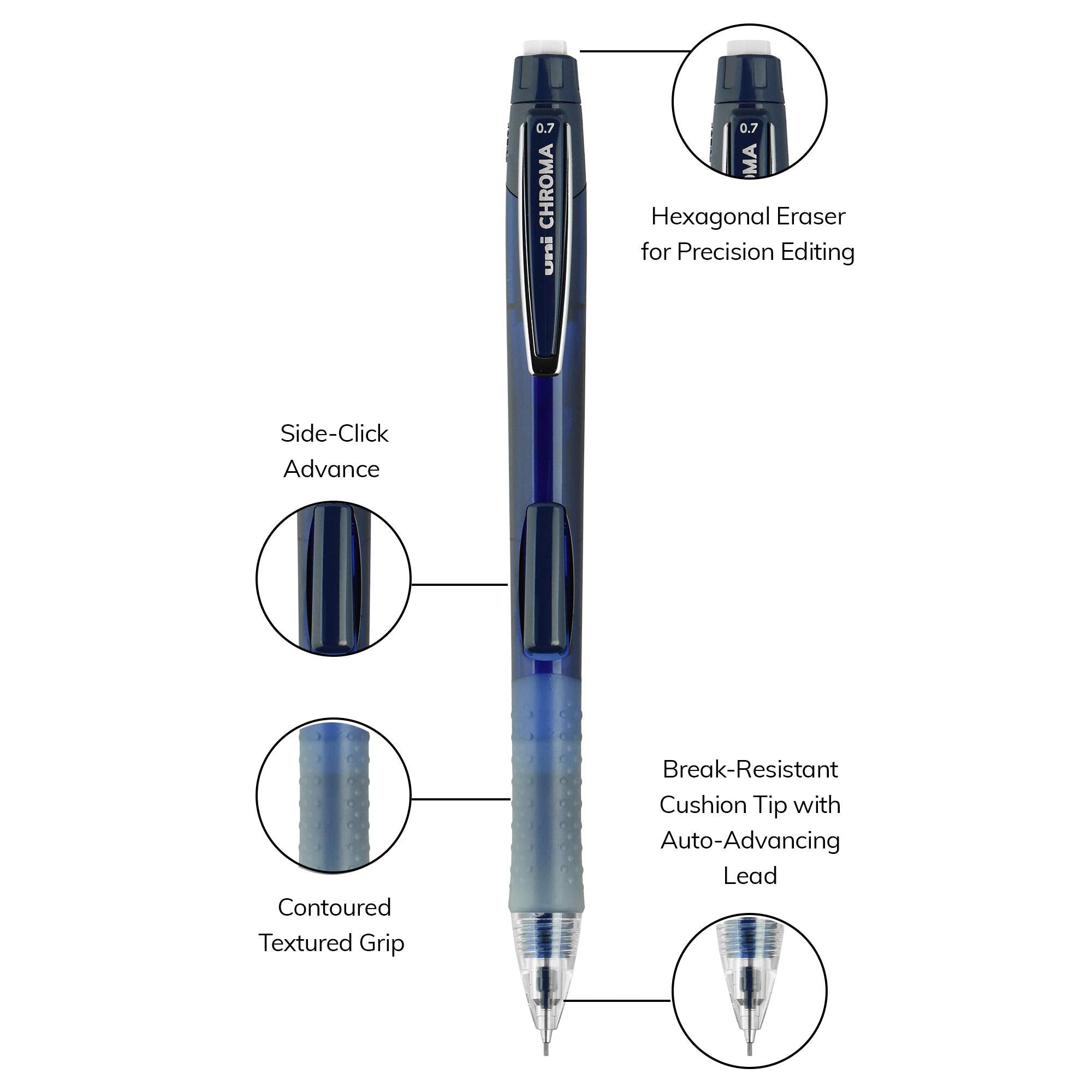 uniball Chroma Mechanical Pencil Starter Kit, 0.7mm, HB #2, Assorted Barrels, 4 Pack