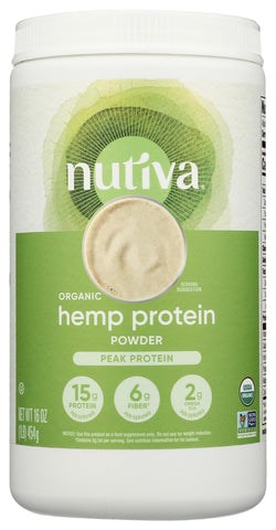 Nutiva Organic Cold-Pressed Raw Hemp Seed Protein Powder, Peak Protein, 16 Ounce, USDA Organic, Non-GMO, Whole 30 Approved, Vegan, Gluten-Free & Keto, Plant Protein with Essential Amino Acids