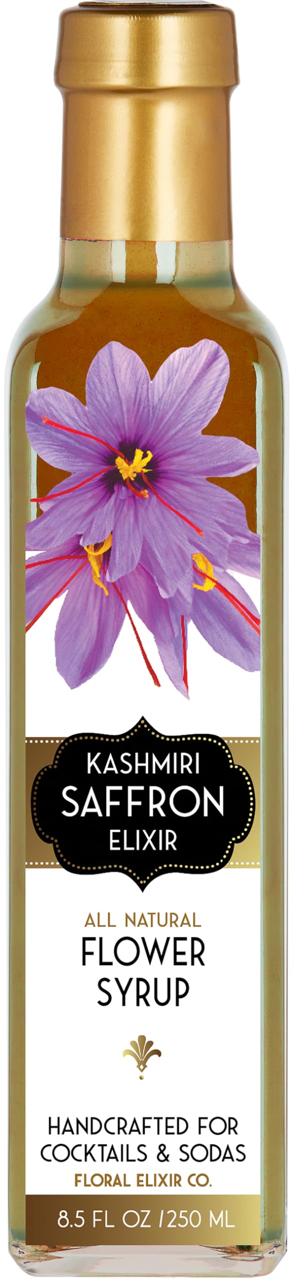 Floral Elixir Co. - All Natural FLOWER Syrup for Cocktails & Sodas, 8.5 oz (Kashmiri Saffron)