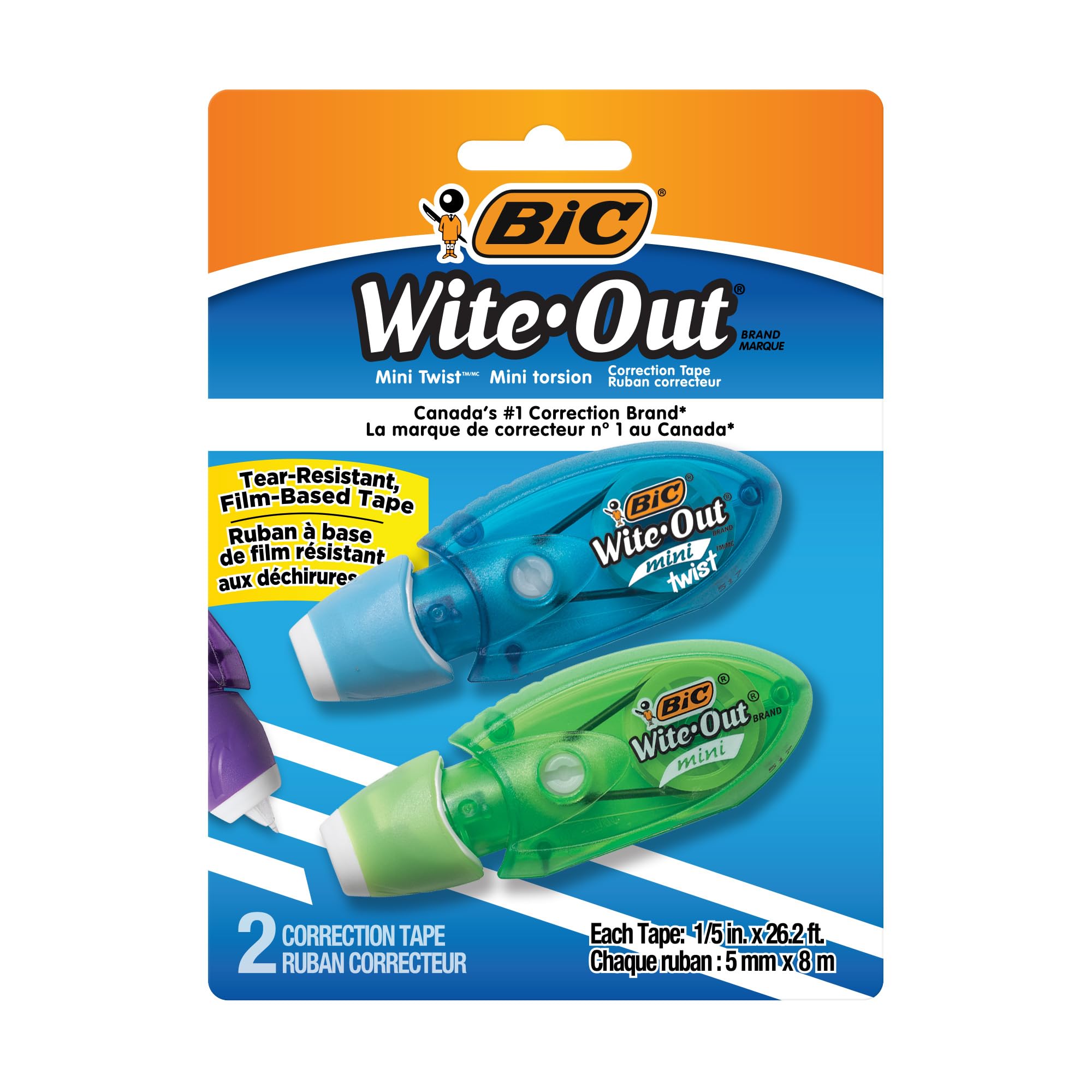 BIC Wite-Out Mini Twist Correction Tape, No Dry Time, Tear Resistant Tape, White, 2-Count