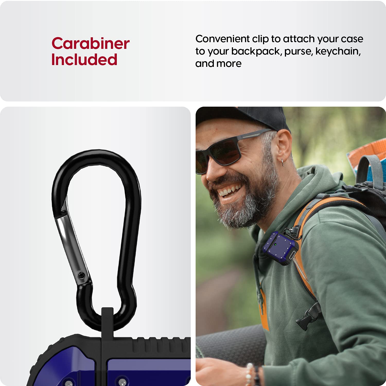 TALK WORKS AirPods Case Cover with Keychain - Rugged Protective Hard Skin for AirPods Keychain Case Clip Carabiner Wireless Charging Compatible with Apple Air Pod Carrying Case Series 1 & 2 - Navy