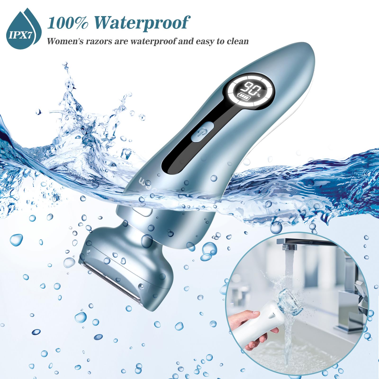 Electric Razors for Women for Legs Bikini Trimmer Electric Shaver for Women Underarm Public Hairs Rechargeable Womens Shaver Wet Dry Use Painless Cordless with Detachable Head (Blue)