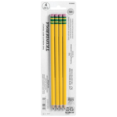 Ticonderoga Wood-Cased Pencils, Pre-Sharpened, 2 HB Soft, Yellow, 4 Count