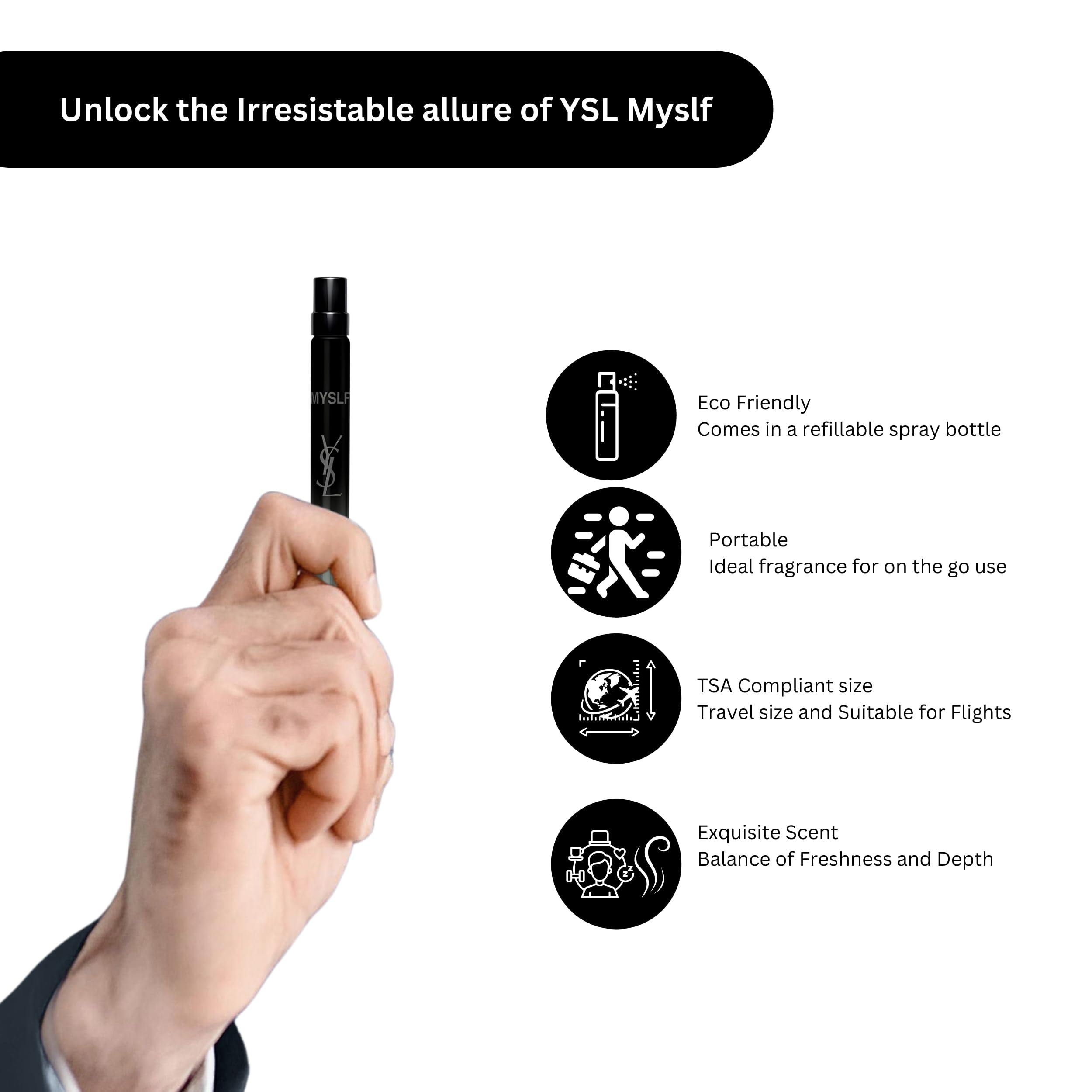 Yves Saint Laurent MYSLF Le Parfum for Men – Mini EDP Travel Spray 0.33 oz – Refillable Designer Cologne