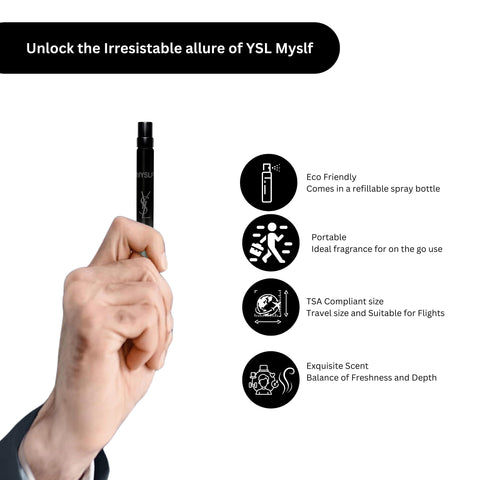 Yves Saint Laurent MYSLF Le Parfum for Men – Mini EDP Travel Spray 0.33 oz – Refillable Designer Cologne