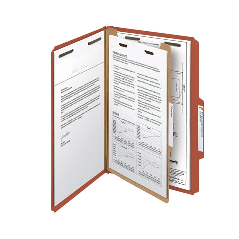 Smead 100% Recycled Pressboard Classification File Folder, 1 Divider, 2" Expansion, Legal Size, Red, 10 per Box (18723)
