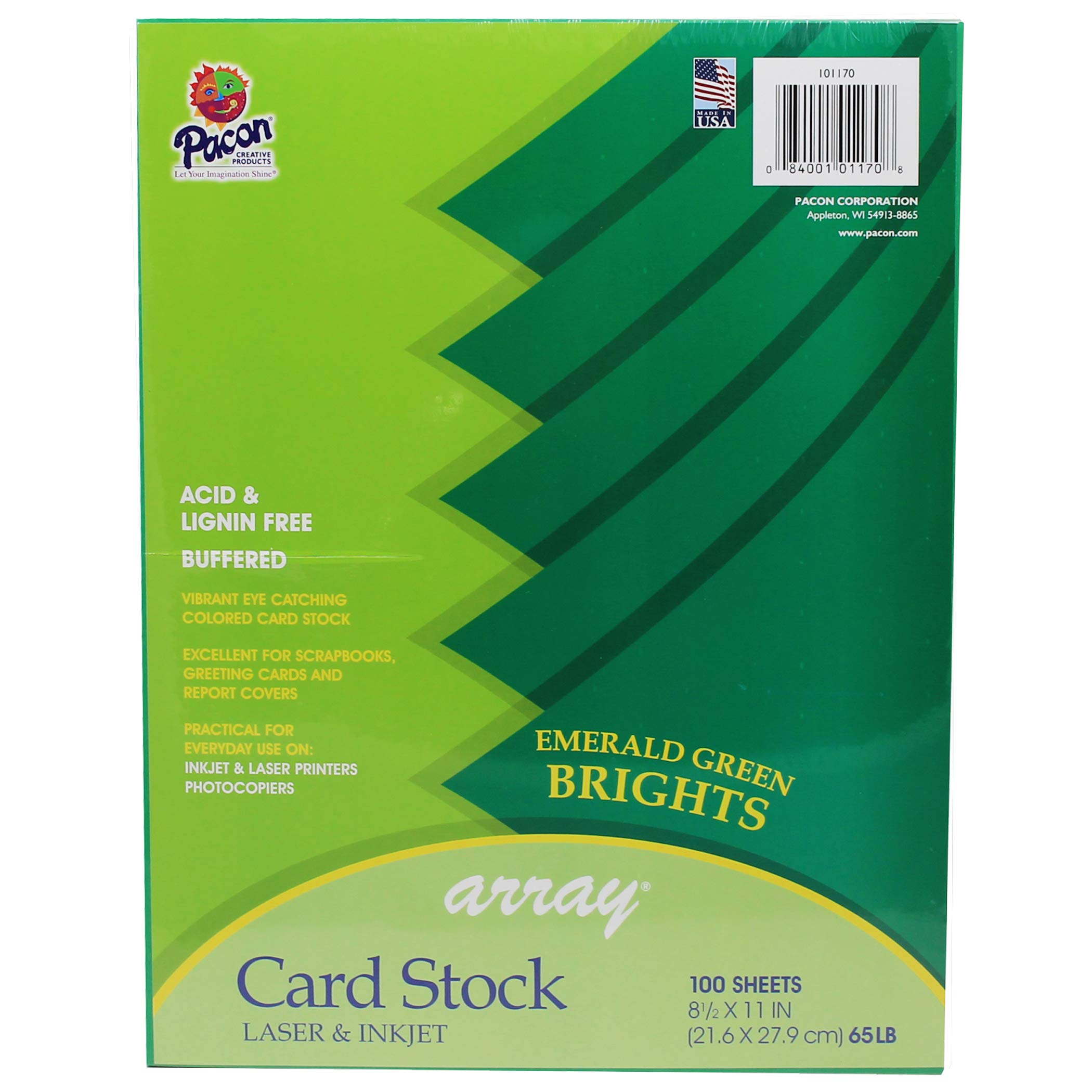 Pacon Card Stock, Emerald Green, 8-1/2" x 11", 100 Sheets