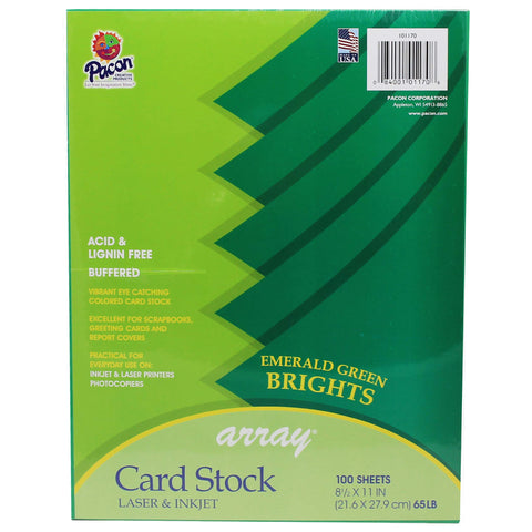 Pacon Card Stock, Emerald Green, 8-1/2" x 11", 100 Sheets