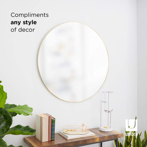 Umbra, Brass Hubba 18” Round Wall Mirror with Rubber Frame, Modern Decor for Entryways, Bathrooms, Living Rooms