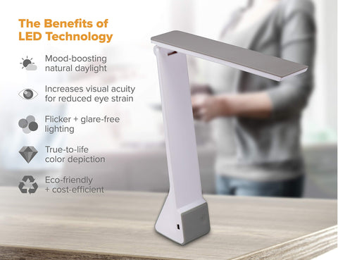 Bostitch Office Rechargeable Battery Led Desk Lamp, 3 Color Temperatures, Flip Open, Gray (KT-VLED1810-GRAY)